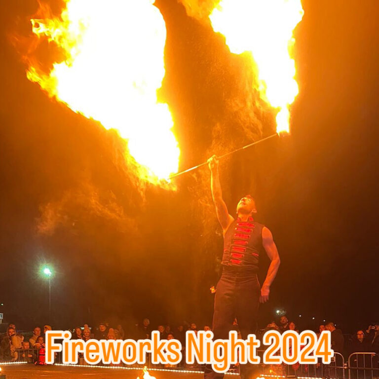 Amazing Fireball from Bezerkaz Circus Fire Performer at Fireworks Display in Lincolshire, Midlands, UK